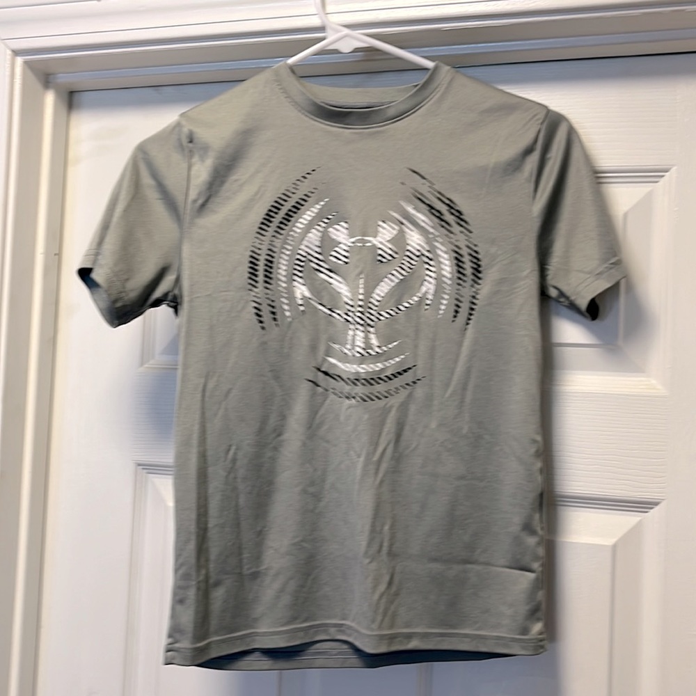 Medium, Under Armour shirt.